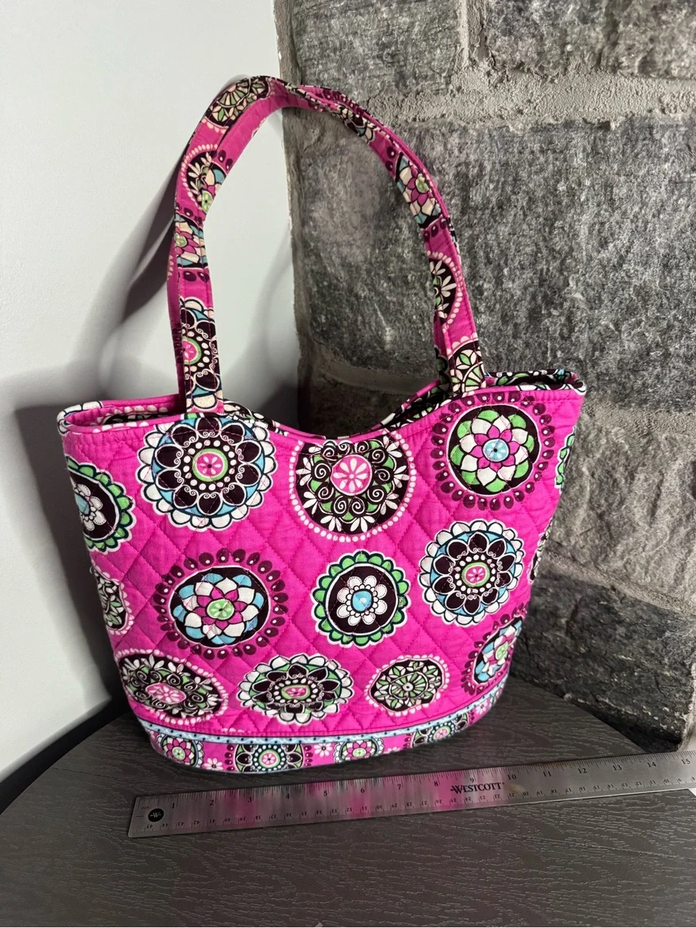 Vera Bradley Hot Pink Quilted Tote with Multicolor Medallions